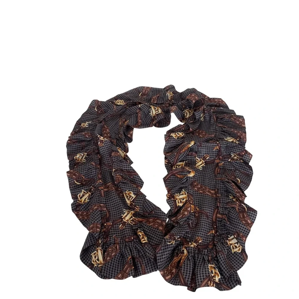 Lauren Ralph Lauren‎ Silk Bridal Equestrian Ruffle Scarf Houndstooth Heritage